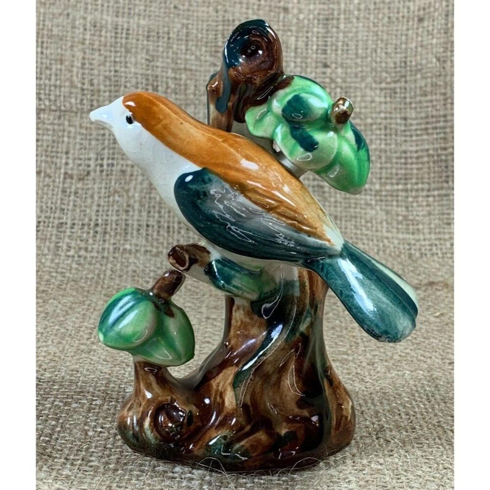 Vintage Porcelain Bird on Tree Handpainted Figurine